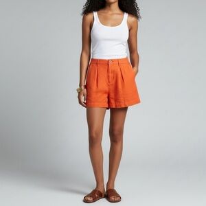 L'AGENCE Zahari Tailored Linen High Rise Shorts Vibrant Orange Resort Size 26